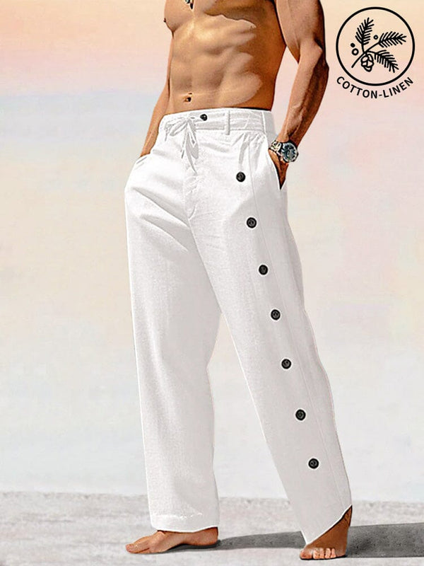 Unique Cotton Linen Relaxed Pants Pants coofandy White S 