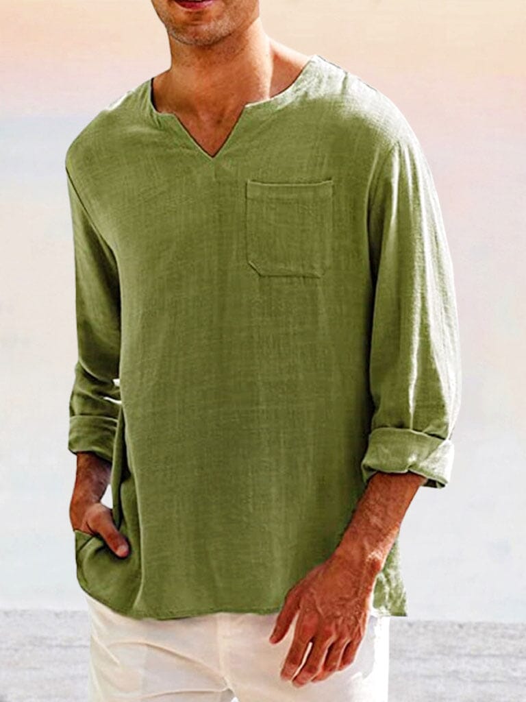 Breathable Cotton Linen Shirt Shirts coofandystore Green S 