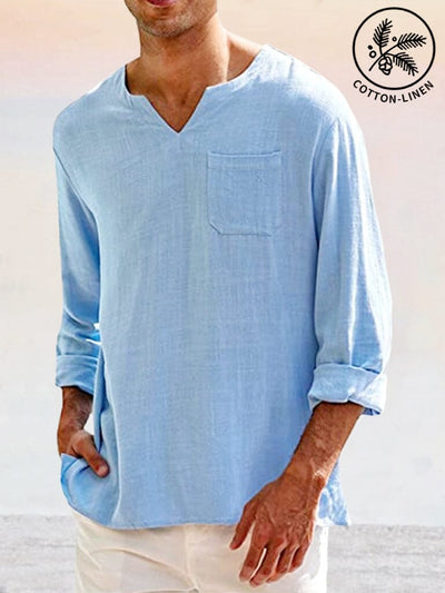 Breathable Cotton Linen Shirt Shirts coofandystore Blue S 