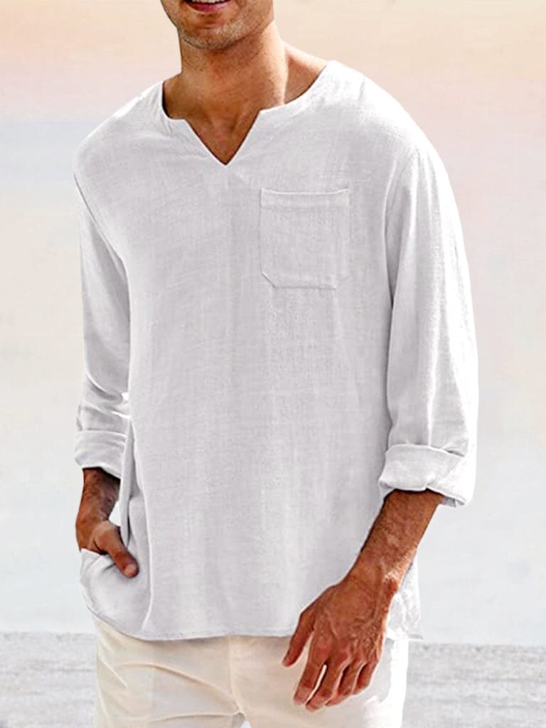 Breathable Cotton Linen Shirt Shirts coofandystore White S 