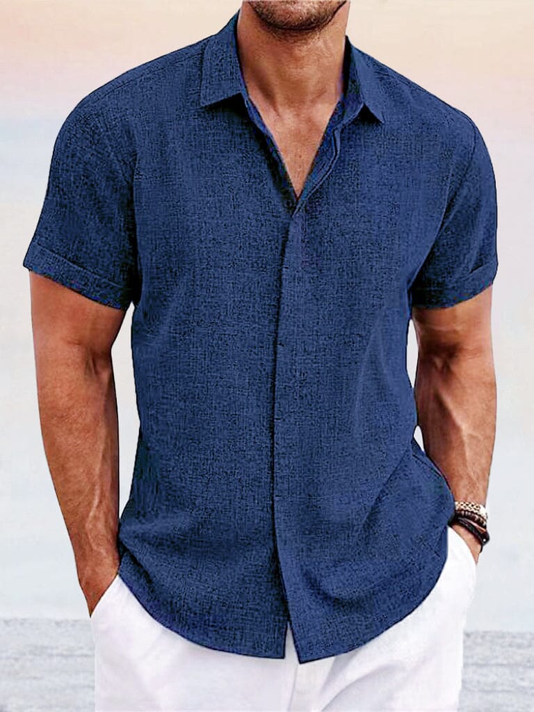 Casual Cotton Linen Shirt Shirts coofandystore Navy Blue S 