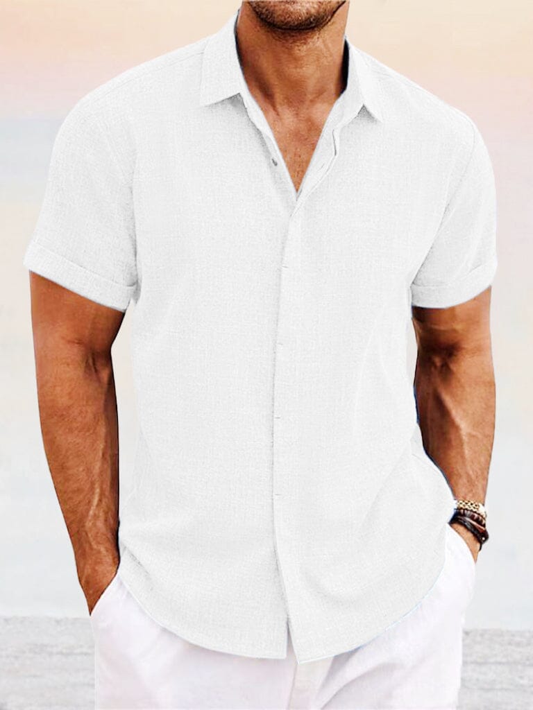 Casual Cotton Linen Shirt Shirts coofandystore White M 