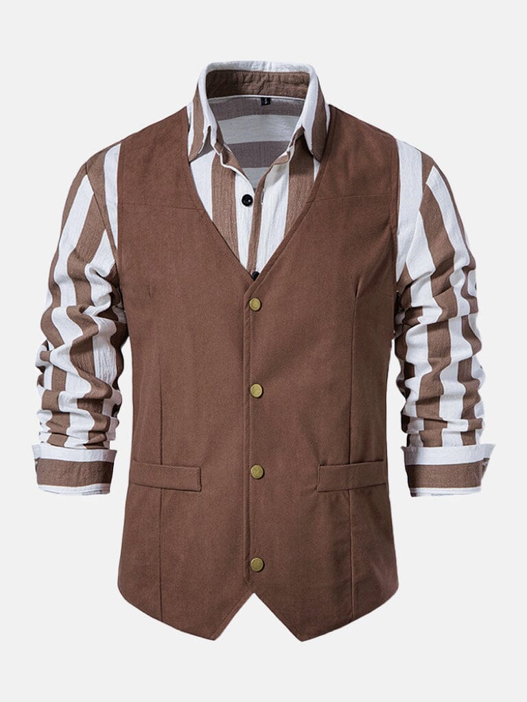 Suede Leather Suit Vest Vest coofandystore Brown S 