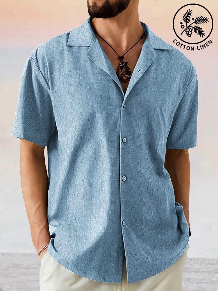 Breathable Cotton Linen Lapel Shirt Shirts coofandy Blue M 