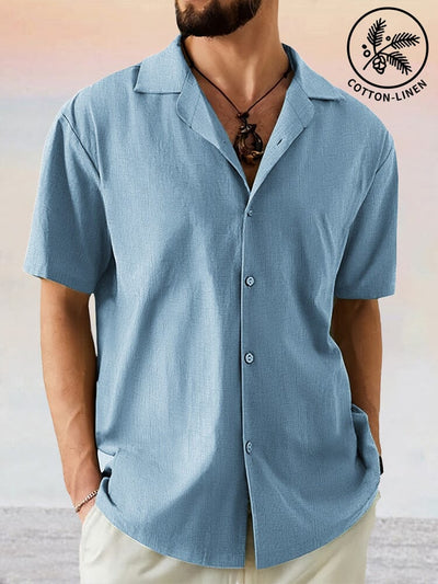Breathable Cotton Linen Lapel Shirt Shirts coofandy Blue M 