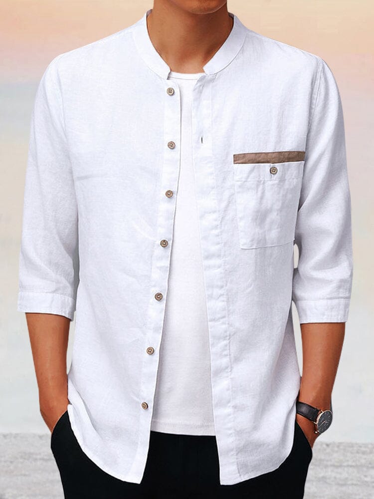 Casual 100% Linen Shirt Shirts coofandystore Mid Sleeve-White L 