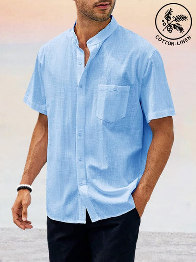 Casual Cotton Linen Pocket Shirt Shirts coofandystore Light Blue M 