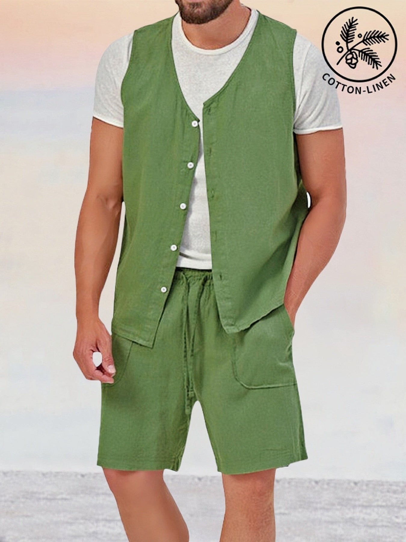 COOFANDY - Casual Cotton Linen Vest Sets