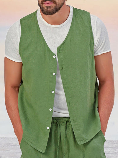 Casual Cotton Linen Vest Sets Sets coofandy 