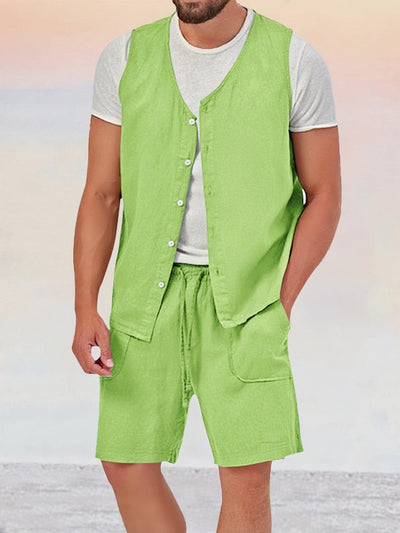 Casual Cotton Linen Vest Sets Sets coofandy Light Green M 