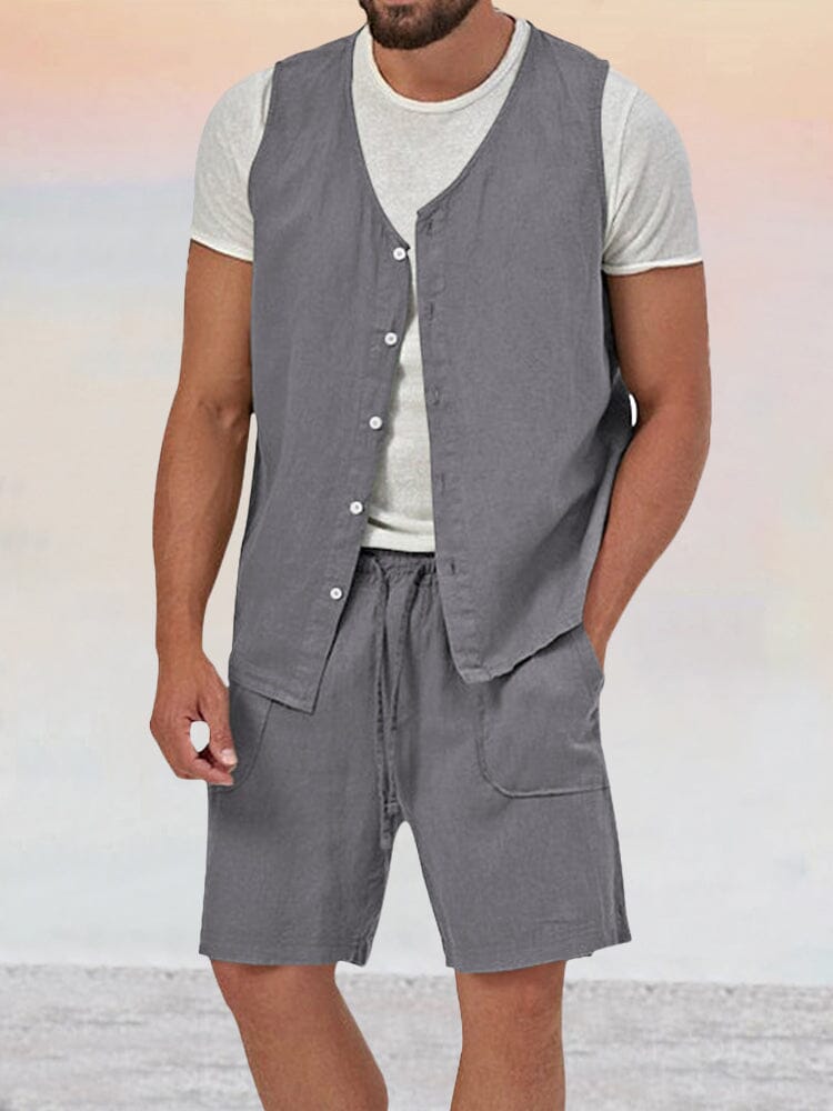 Casual Cotton Linen Vest Sets Sets coofandy Light Grey M 