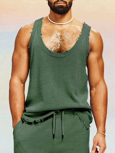 Casual Breathable Knit Tank Top Sports Set coofandy Army Green S 