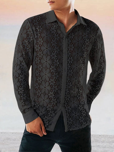 Premium Breathable Lace Shirt Shirts coofandy Black S 