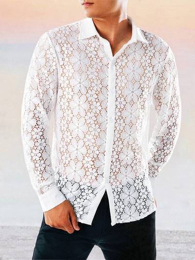 Premium Breathable Lace Shirt Shirts coofandy White S 