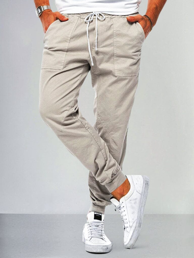 Casual Beam Feet Cargo Pants Pants coofandy Cream M 