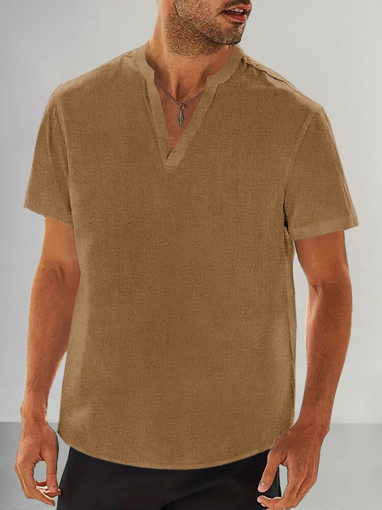 Cozy Cotton Linen Pullover Shirt Shirts coofandy Brown XS 