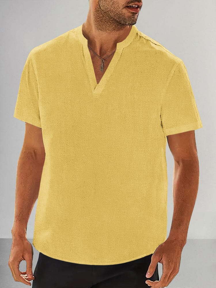 Cozy Cotton Linen Pullover Shirt Shirts coofandy Yellow XS 