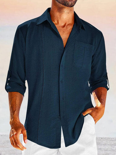 Classic Fit Cotton Linen Shirt Shirts coofandy Navy Blue S 