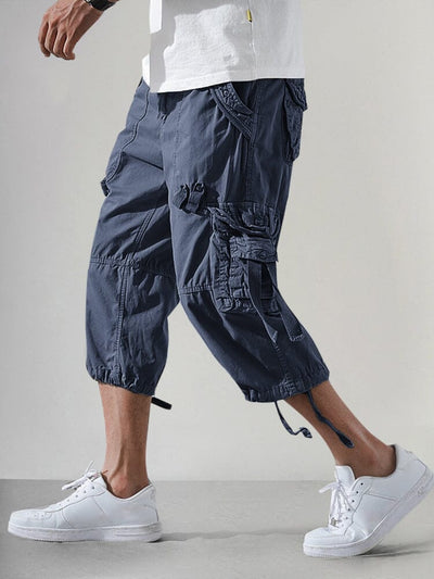 Stylish 100% Cotton Cargo Shorts Shorts coofandy 3/4 Capri-Navy Blue M 