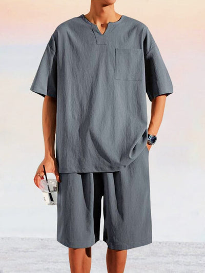 Casual Soft Shirt Set Sets coofandystore Grey L 