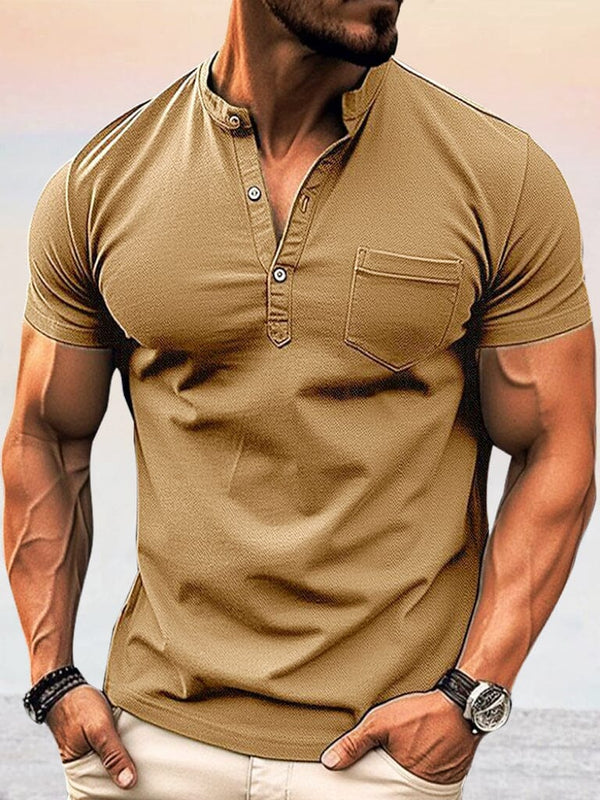 Casual Soft Henley Shirt Shirts coofandystore Khaki S 