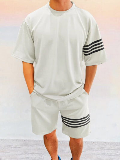 Cozy Striped Splicing Tracksuit Set Sets coofandystore White M 