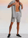 Breathable Cotton Linen Beach Shirt Set Sets coofandy 