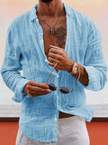 Soft Solid Cotton Linen Shirt Shirts coofandy Clear Blue S 