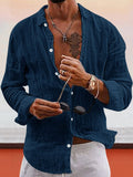 Soft Solid Cotton Linen Shirt Shirts coofandy Navy Blue S 