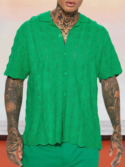 Casual Breathable Knit Shirt Shirts coofandystore Green M 