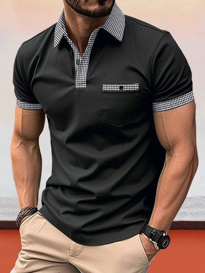 Casual Plaid Collar Polo Shirt Shirts & Polos coofandystore Black S 