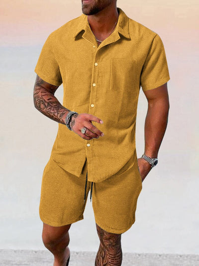 Casual Corduroy Shirt Set Sports Set coofandy Yellow S 