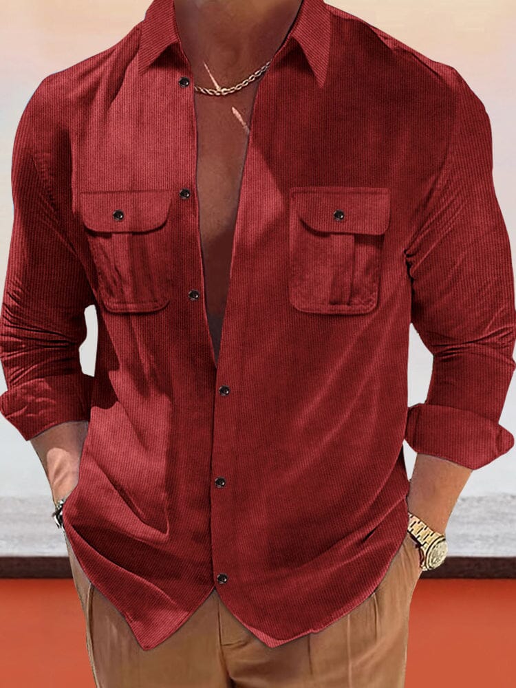 Casual Corduroy Shirt with Pockets Shirts coofandystore Wine Red S 