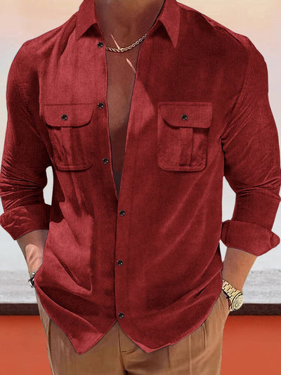 Casual Corduroy Shirt with Pockets Shirts coofandystore Wine Red S 