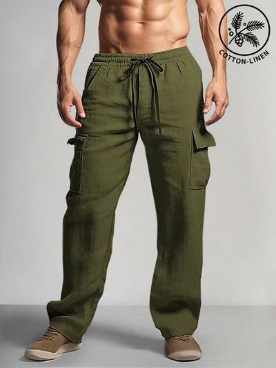 Casual Cotton Linen Straight Relaxed Pants Pants coofandy Army Green S 