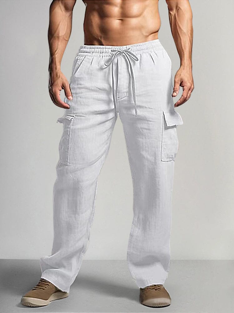 Casual Cotton Linen Straight Relaxed Pants Pants coofandy White S 