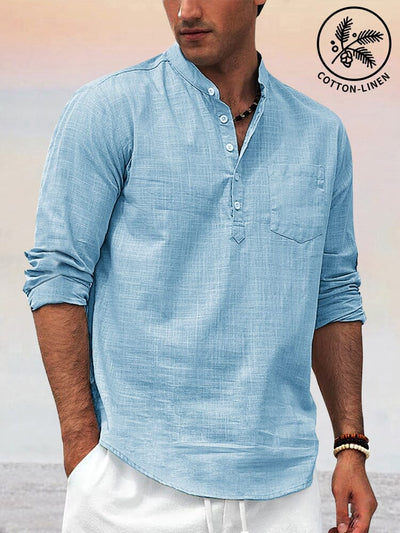 Premium Cotton Linen Henley Shirt Shirts coofandy Sky Blue M 