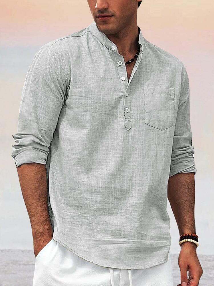 Premium Cotton Linen Henley Shirt Shirts coofandy Light Grey M 