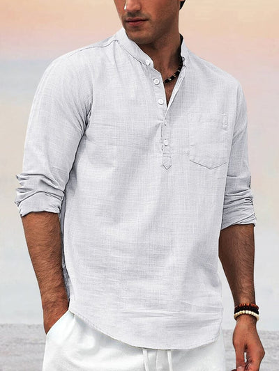Premium Cotton Linen Henley Shirt Shirts coofandy White M 