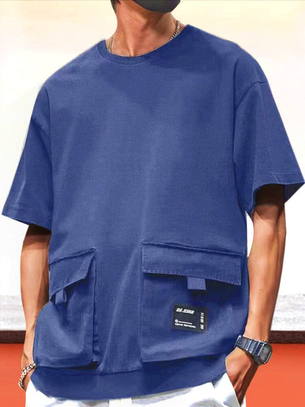 100% Cotton Cargo Pockets T-shirt T-shirt coofandystore Blue M 