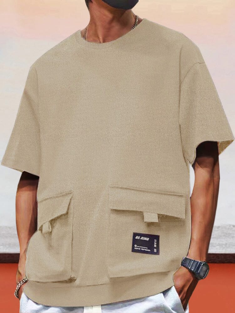 100% Cotton Cargo Pockets T-shirt T-shirt coofandystore Khaki M 