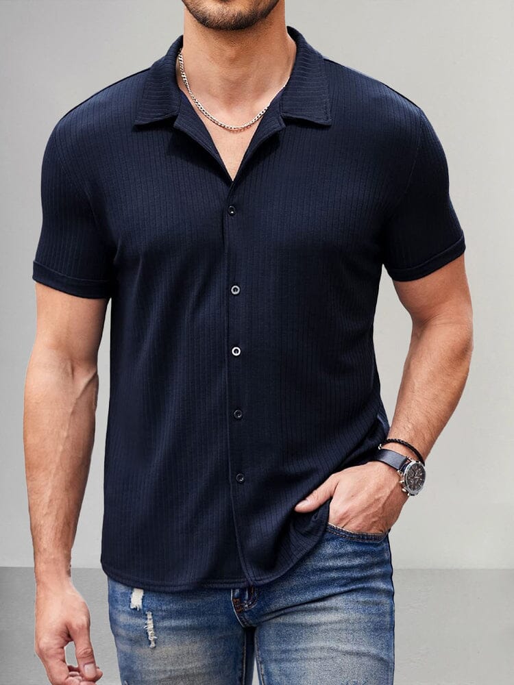 Casual Soft Stretch Shirt Shirts coofandystore Navy Blue S 