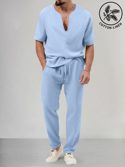 Cozy Cotton Linen Shirt Set Sets coofandystore Light Blue S 