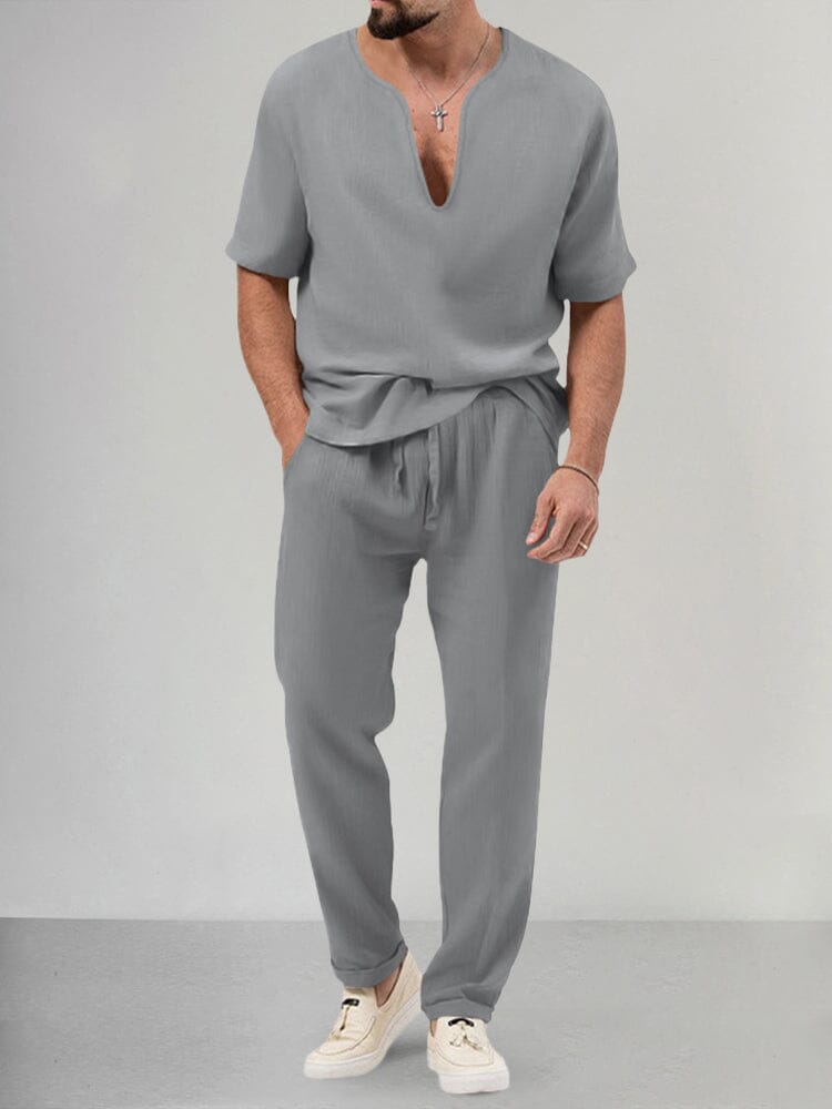 Cozy Cotton Linen Shirt Set Sets coofandystore Grey S 
