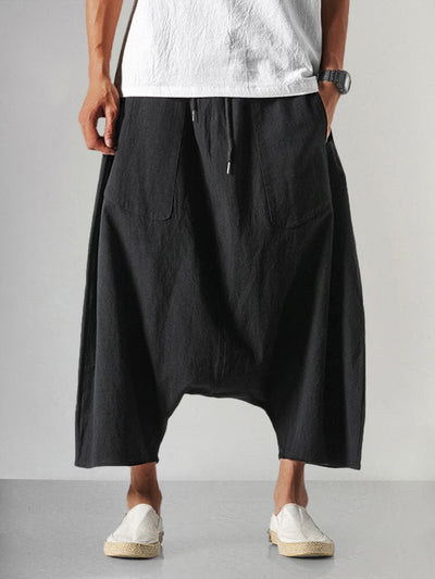 Cotton Linen Loose Harem Pants Pants coofandy Black M 