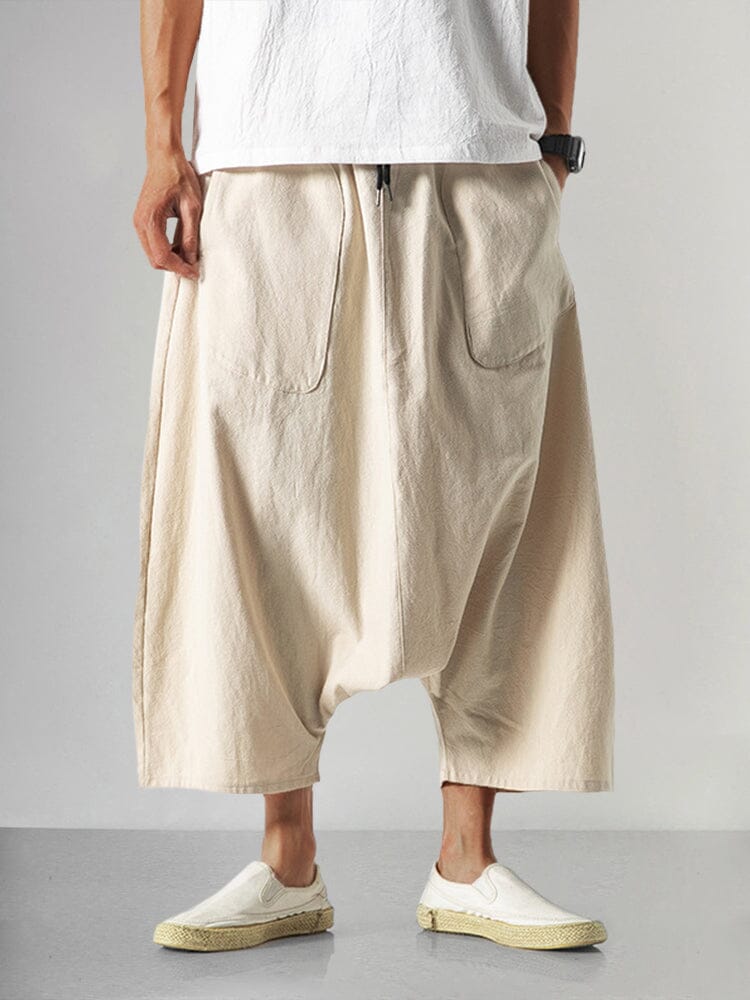 Cotton Linen Loose Harem Pants Pants coofandy Cream M 