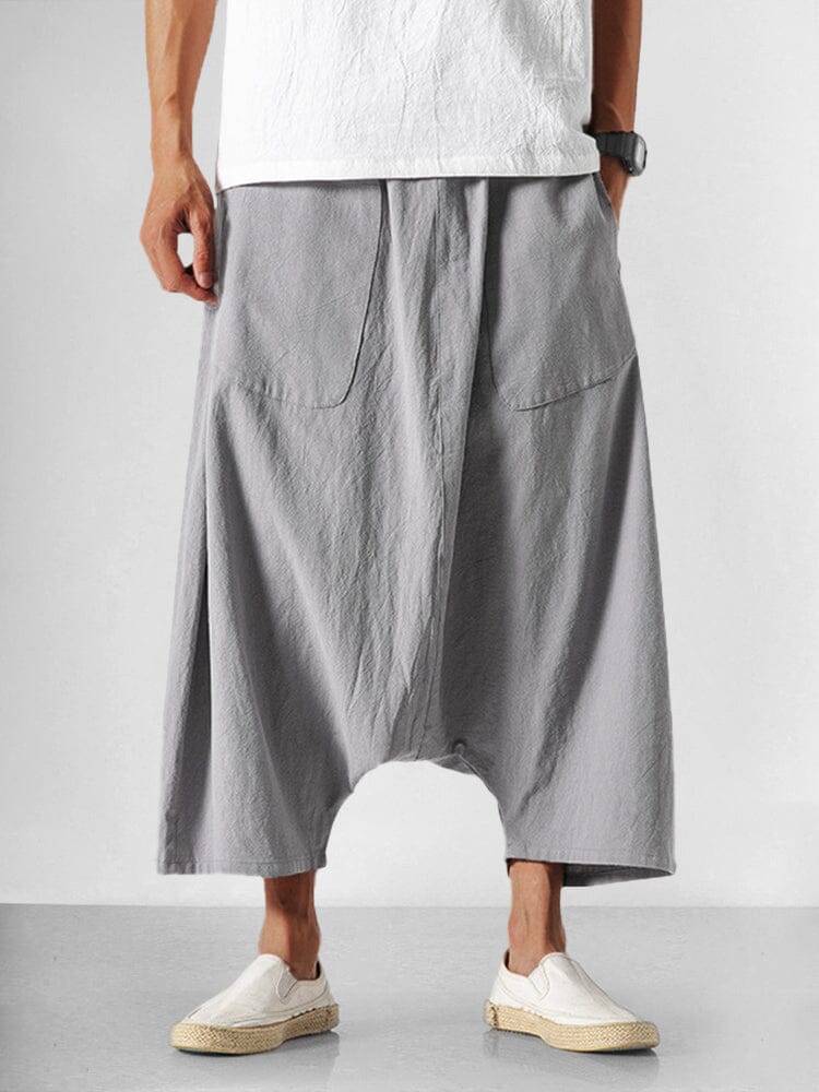 Cotton Linen Loose Harem Pants Pants coofandy Grey M 