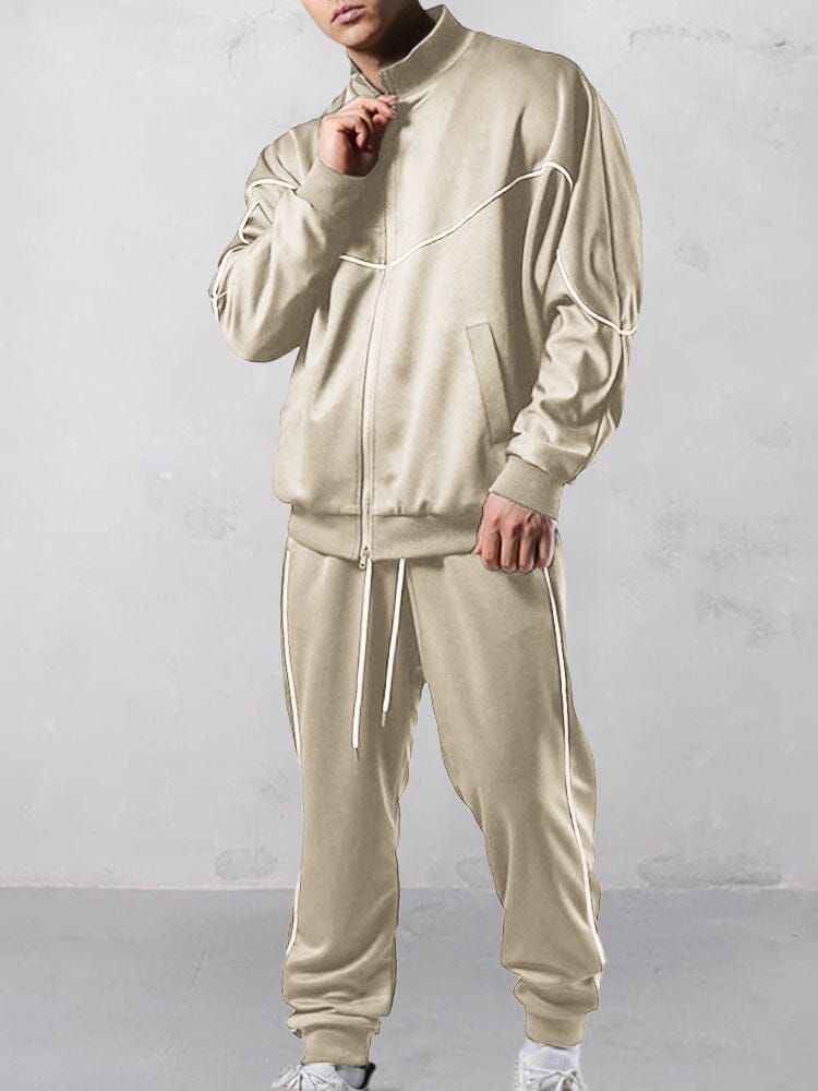 Casual Full Zip Tracksuit Set Sets coofandystore Apricot S 