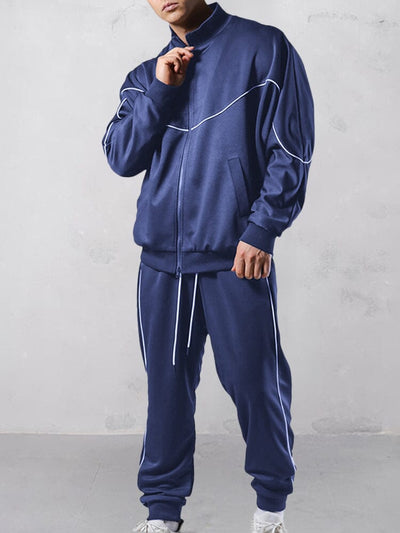 Casual Full Zip Tracksuit Set Sets coofandystore Navy Blue S 