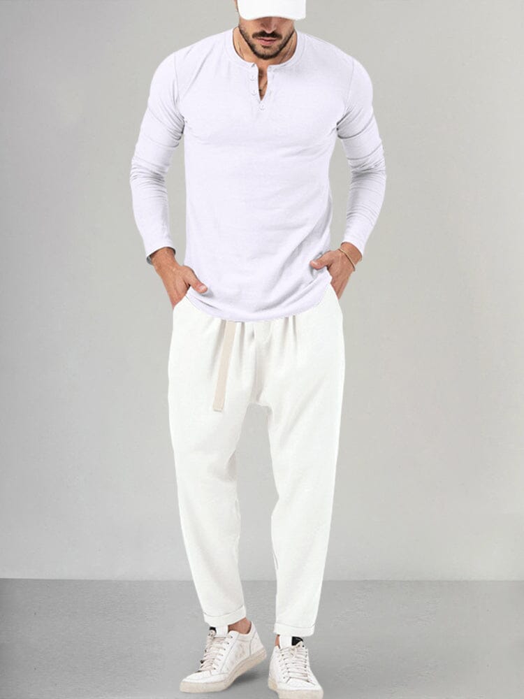 Casual Henley Shirt Set Sets coofandystore White M 